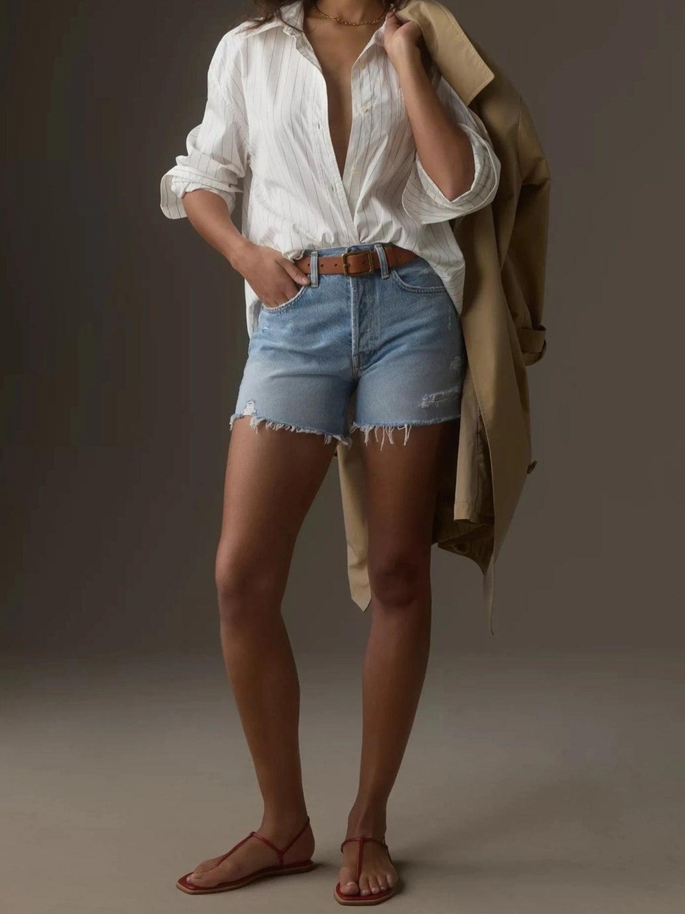 Agolde Light Blue Distressed Denim Cutoff Shorts